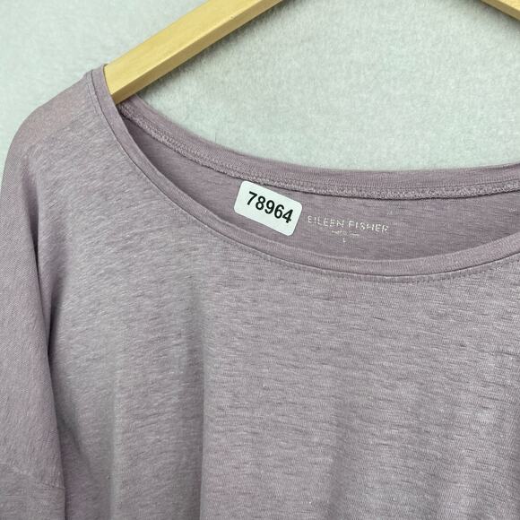 EILEEN FISHER Top L Slub Linen Jersey Oversized Round Neck Long Sleeve Purple - Picture 13 of 13
